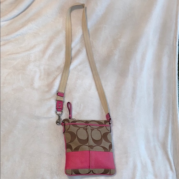 Coach Signature Khaki and Pink Crossbody Bag - Picture 2 of 7